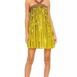 Yellow and Black Sequin Mini Dress